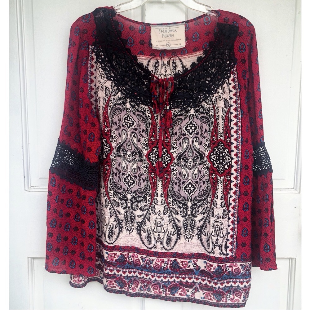 California MoonRise Nomad House Collaboration Long Sleeve Peasant Top | Size M